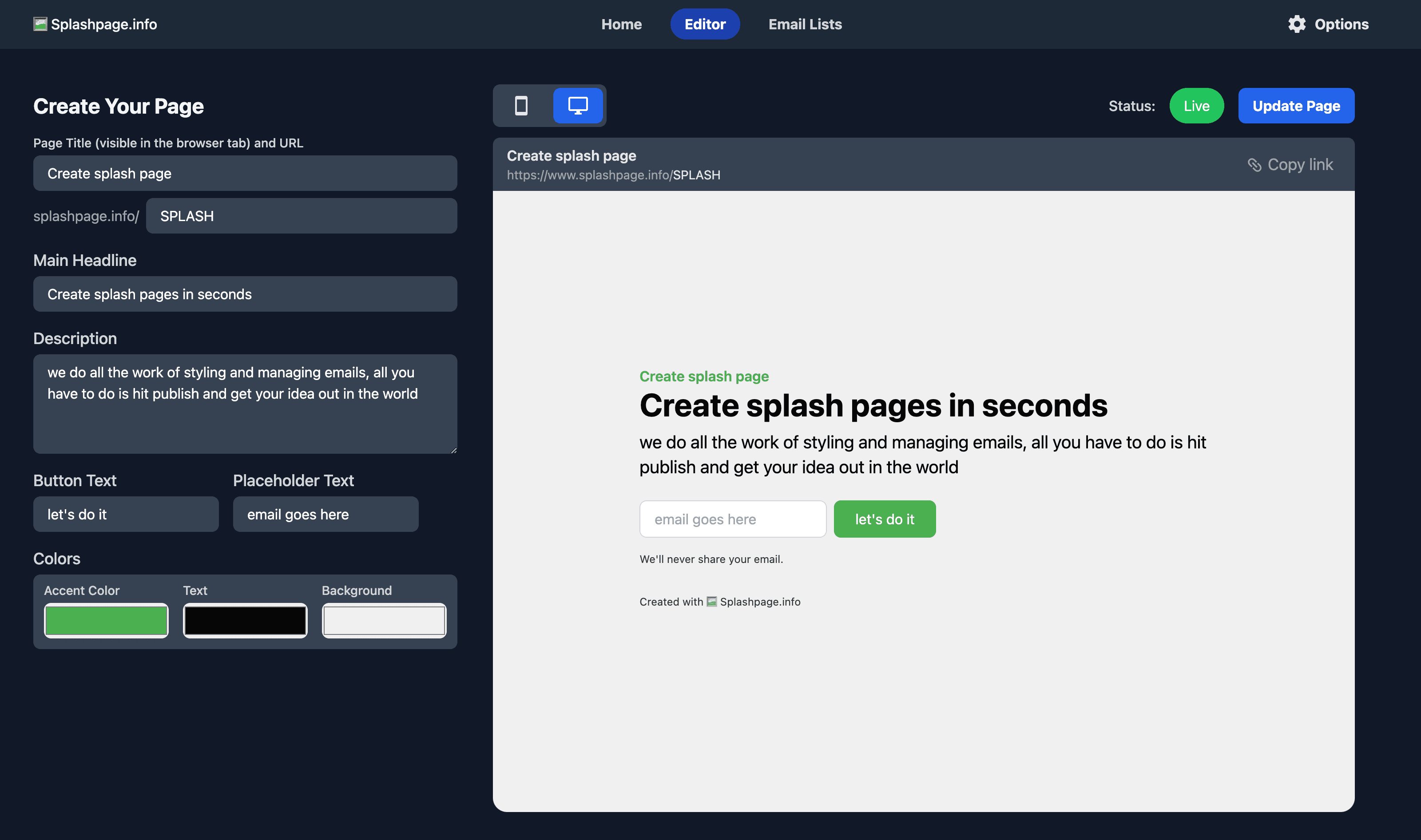 Splashpage Builder